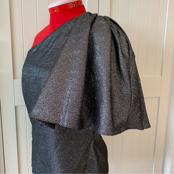 ZARA Metallic One Shoulder Top, Silver, Lined, Women's (US S) - Picture 4 of 16